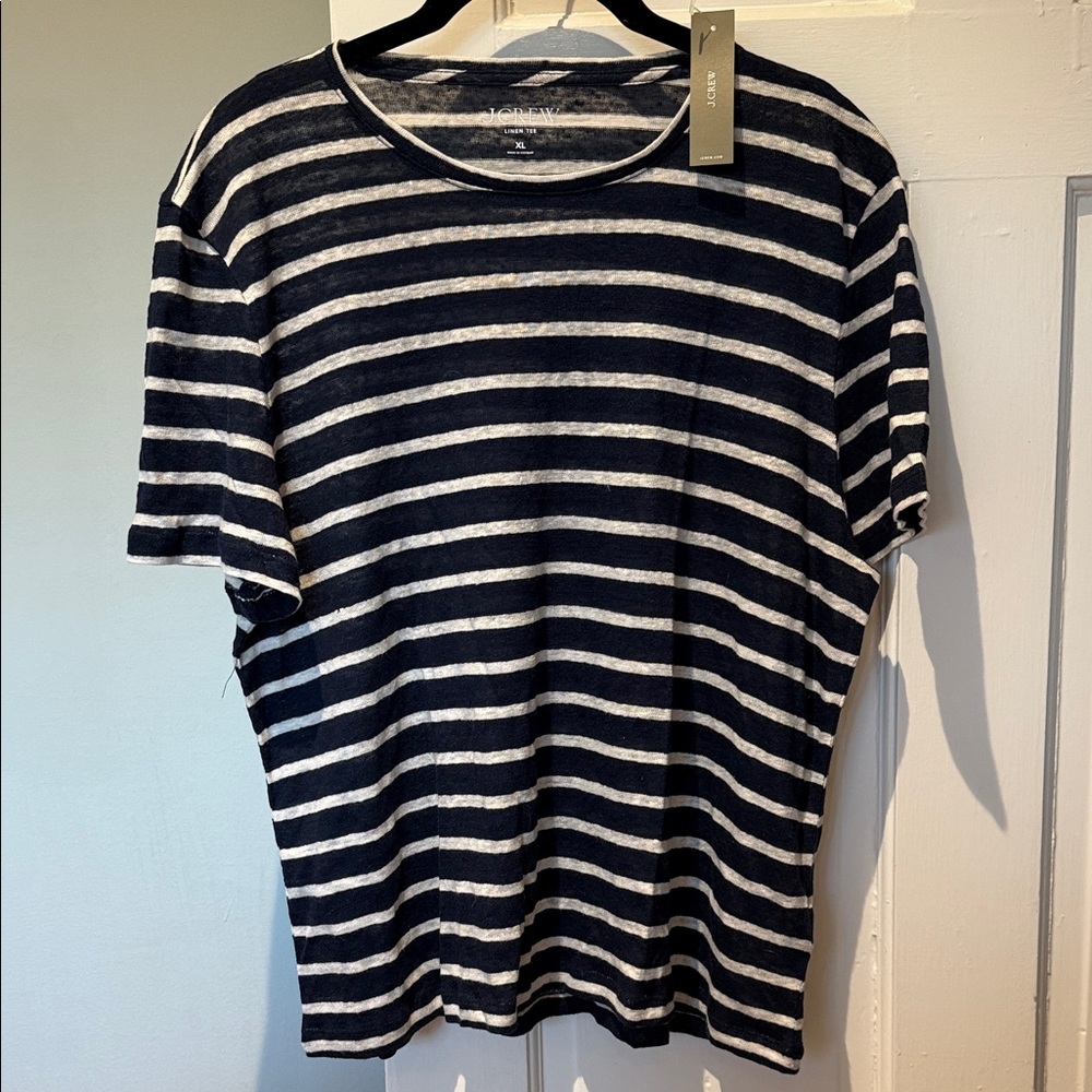 J. Crew Linen NWT Navy and White Striped Tee XL Women